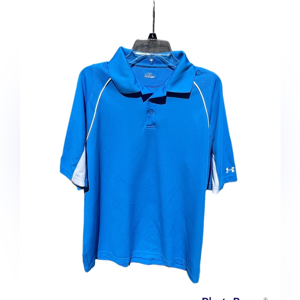 Under Armour Polo Shirt Sz L Conway CC on Sleeve Blue